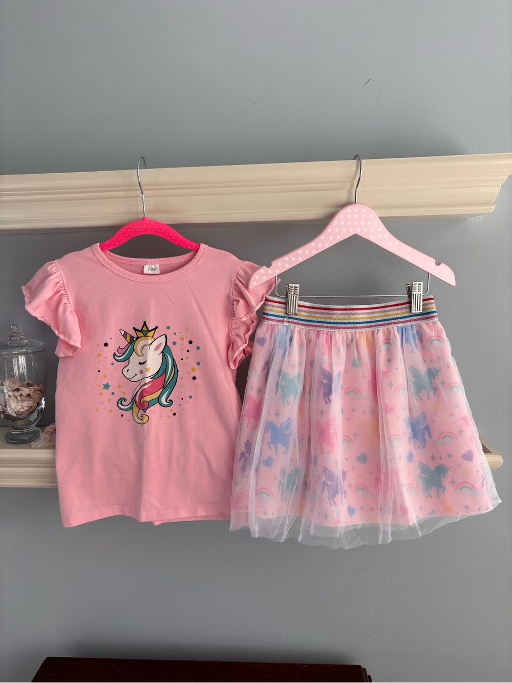 Pink Unicorn Tee and Pastel Tulle Skirt Set
